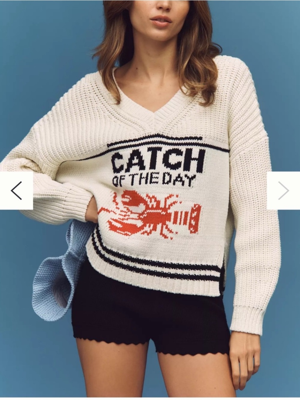 Anthropologie Maeve Cream "Catch of the Day" V-Neck Sweater